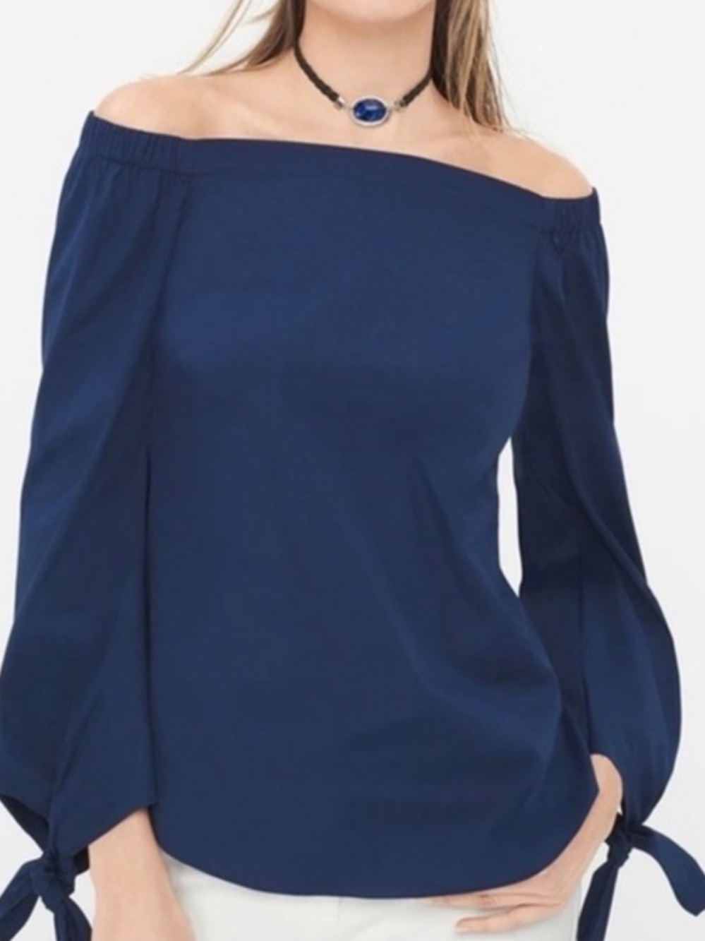 White House Black Market Officer Navy Off-the-Shoulder Blouse. Size Large. NWT.